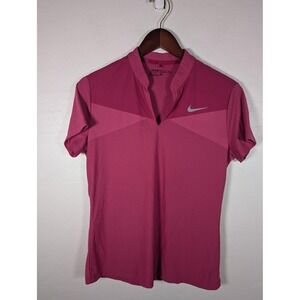 Nike Golf Polo Shirt Womens Medium Pink Dri-FIT Split Neck Athletic Short Sleeve